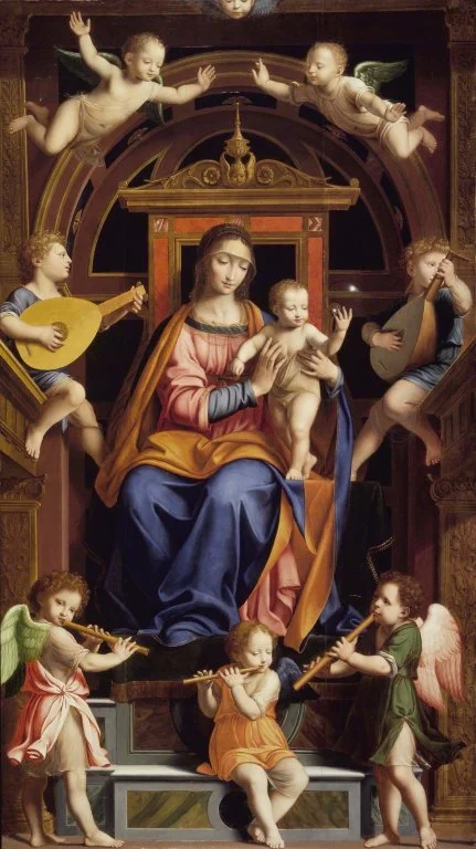 Workshop of Bernardino Luini: Madonna and Child Enthroned with Angels , Brooklyn Museum