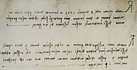 Ricordo: come addì 8 d'aprile 1503 io Lionardo da Vinci prestai a Vante miniatore ducati 4 d'oro in oro, portògli Salaì e li dette in sua propia mano. Disse rendermeli infra lo spazio di 40 gionri. Ricordo: come nel sopra detto giorno io rendei a Salaì ducati 3 d'oro, i quali disse volersene fare un paio di calze rosate co’ sua fornimenti. E li restai a dare ducati 9 - posto che lui ne de’ dare a me ducati 20, cioè 17 prestati a Milano e 3 a Vinegia.