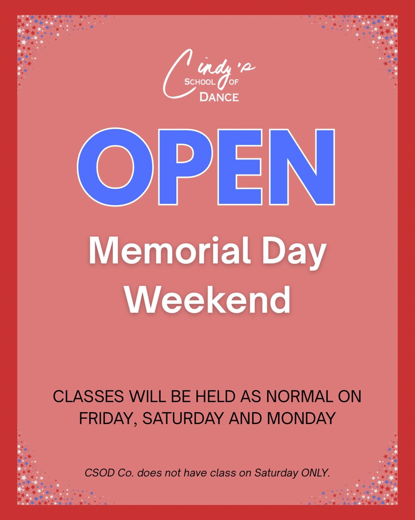We are OPEN this weekend! It&rsquo;s the last class before recital. We hope to see you there.