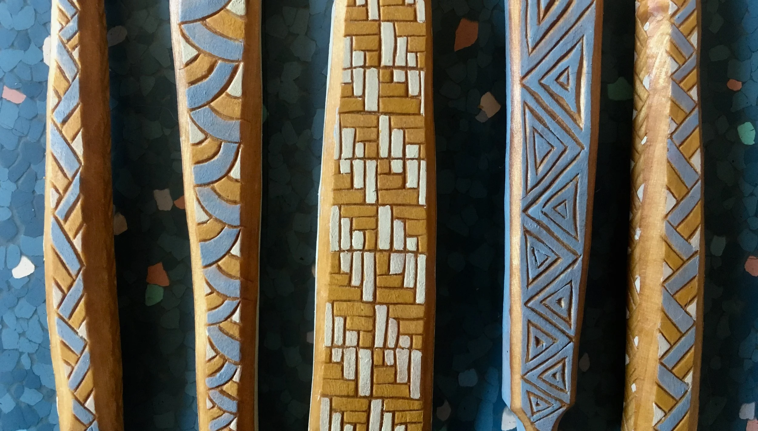 Birch spoon handles with milk paint, 2018.