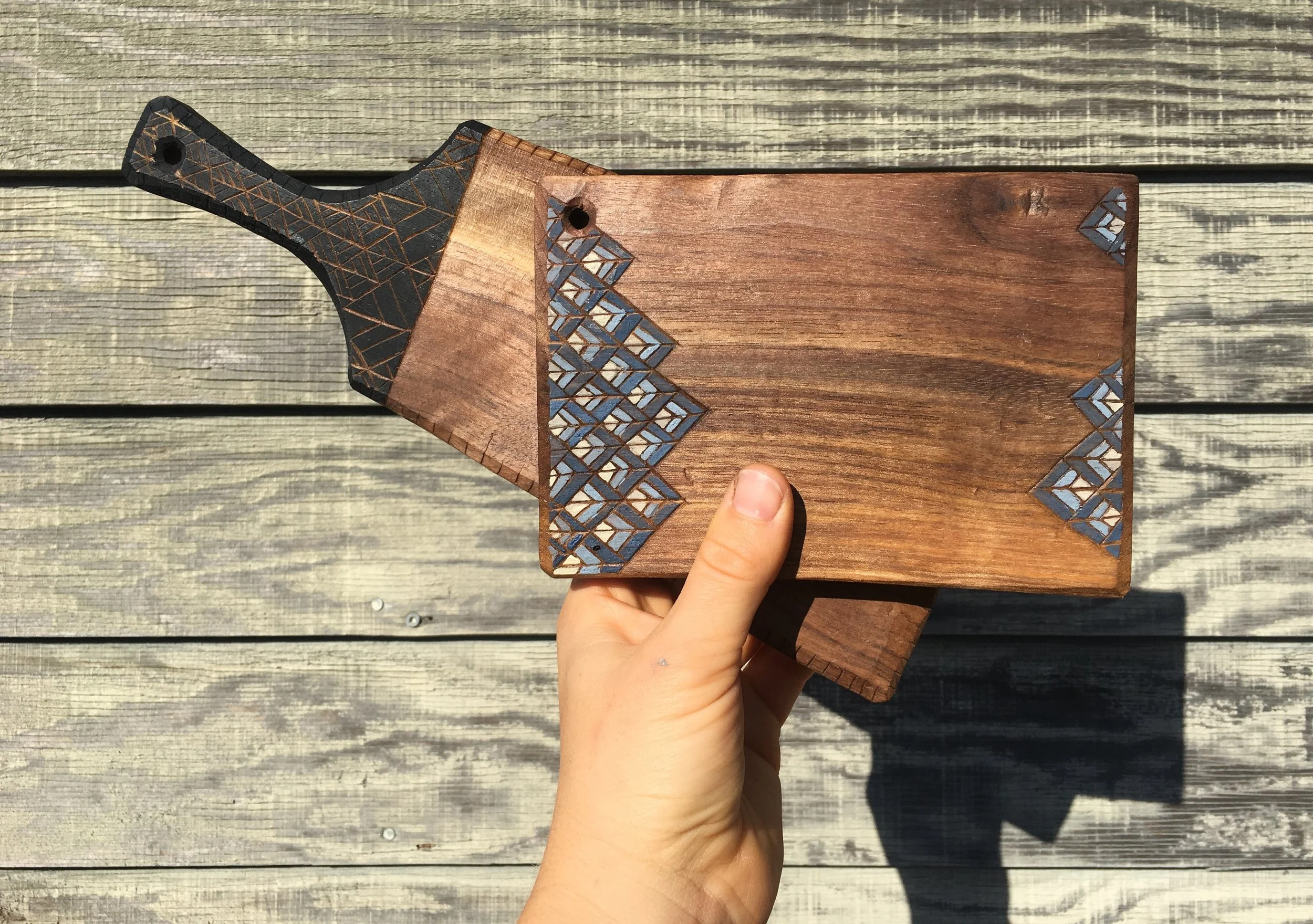 Cutting boards made from riven walnut, 2018.