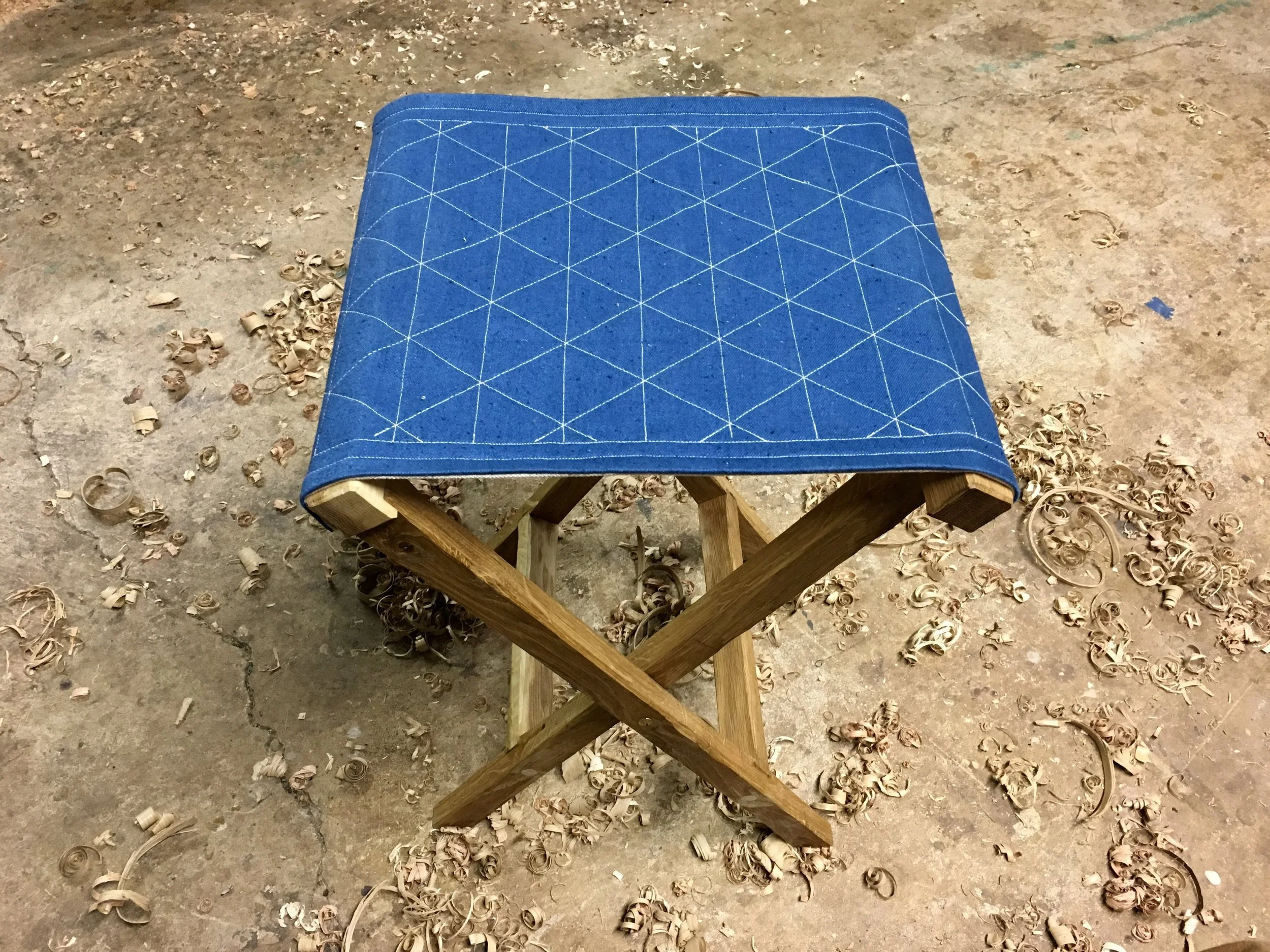 Folding camp stool made from Oregon White Oak, 2018.