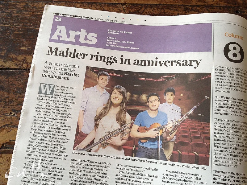 Sydney Youth Orchestras' 40th Anniversary Concert in the SMH today...