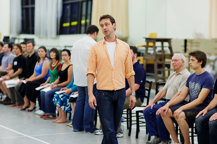 Christian Baumgaertel and chorus rehearsing for The Lindbergh Flight, 2008
