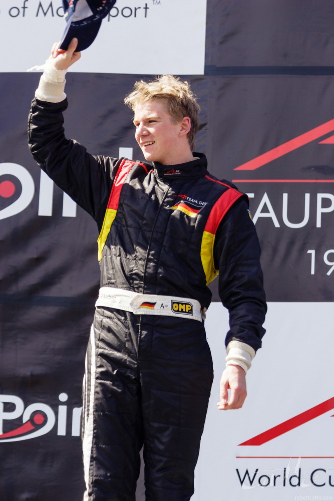 Nico Hulkenberg atop the podium at the A1 Grand Prix, Taupo.