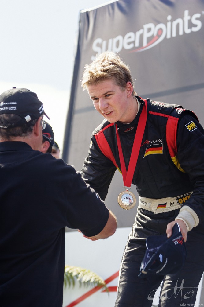  Nico Hulkenberg atop the podium at the A1 Grand Prix, Taupo. 