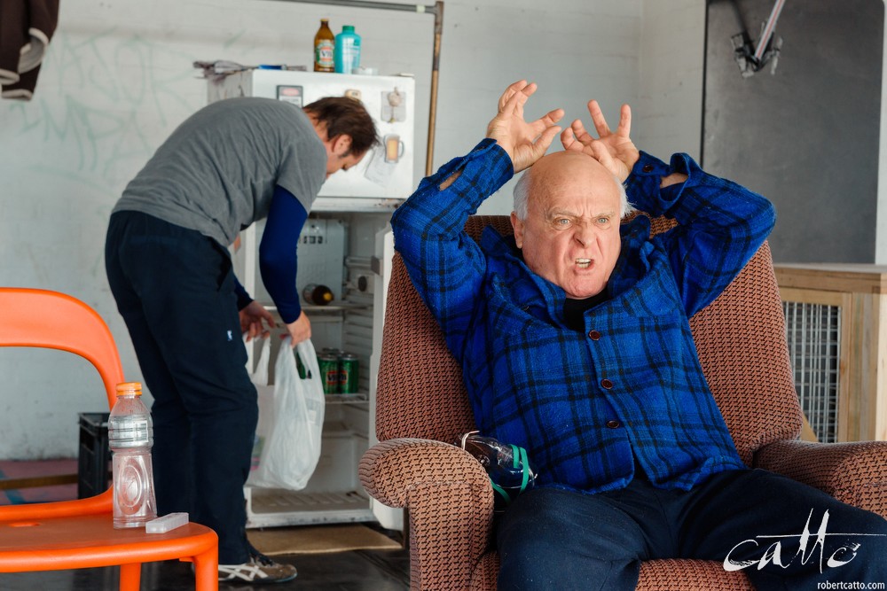  Danny Adcock, Noel Hodda, Jamie Oxenbould & Richard Sydenham rehearse with director Glynn Nicholas for Apocalypse Theatre's production of The Dapto Chaser, by Mary Rachel Brown, on Tuesday, 23 June, 2015.  The show takes place at Griffin Theatre fro