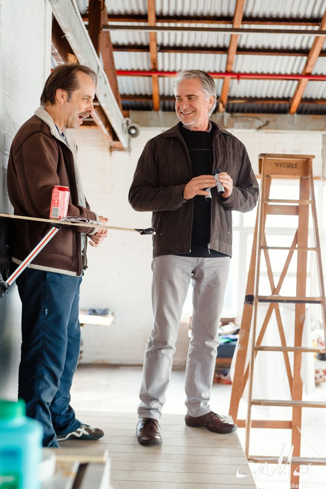  Danny Adcock, Noel Hodda, Jamie Oxenbould & Richard Sydenham rehearse with director Glynn Nicholas for Apocalypse Theatre's production of The Dapto Chaser, by Mary Rachel Brown, on Tuesday, 23 June, 2015.  The show takes place at Griffin Theatre fro