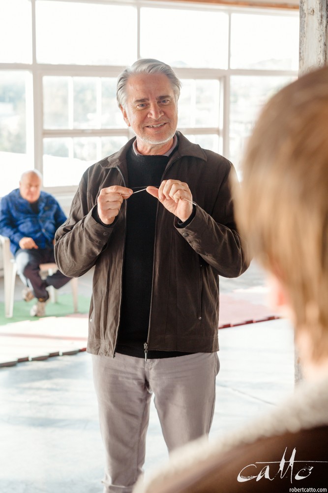  Danny Adcock, Noel Hodda, Jamie Oxenbould & Richard Sydenham rehearse with director Glynn Nicholas for Apocalypse Theatre's production of The Dapto Chaser, by Mary Rachel Brown, on Tuesday, 23 June, 2015.  The show takes place at Griffin Theatre fro