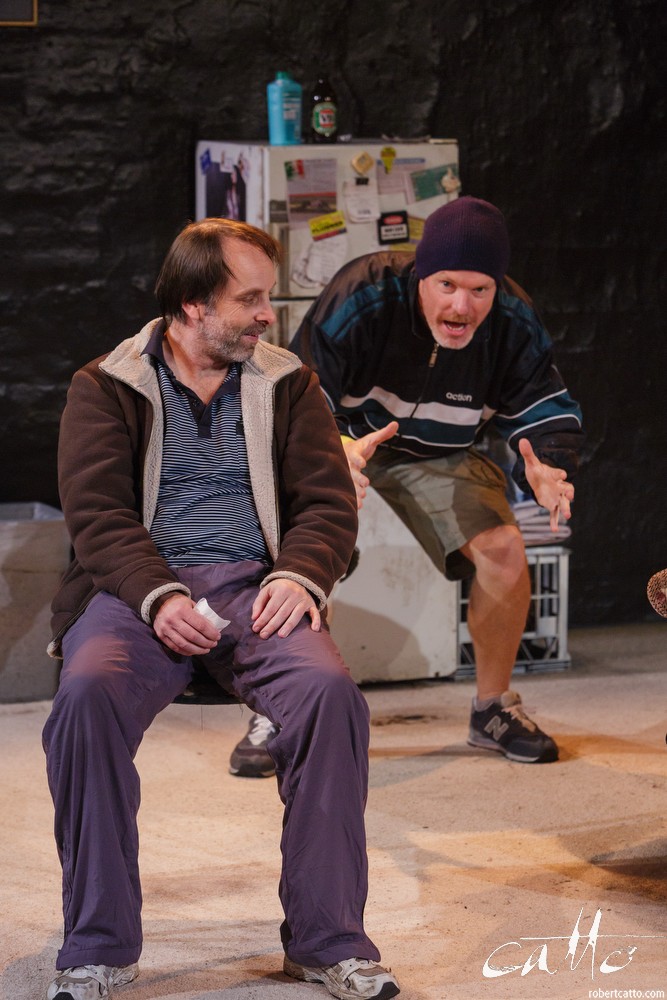  Danny Adcock, Noel Hodda, Jamie Oxenbould & Richard Sydenham rehearse with director Glynn Nicholas for Apocalypse Theatre's production of The Dapto Chaser, by Mary Rachel Brown, on Wednesday, 1 July, 2015.  The show takes place at Griffin Theatre fr