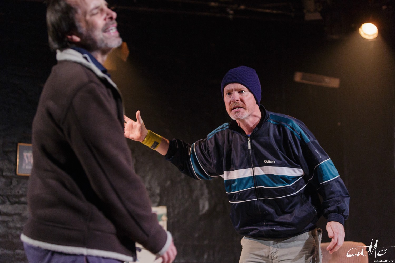 Danny Adcock, Noel Hodda, Jamie Oxenbould & Richard Sydenham rehearse with director Glynn Nicholas for Apocalypse Theatre's production of The Dapto Chaser, by Mary Rachel Brown, on Wednesday, 1 July, 2015. The show takes place at Griffin Theatre from 1 - 15 July, 2015. Photo by Robert Catto / robertcatto.com.
For the Sinclair family, the cut-throat world of greyhound racing is a religion. And their beloved dog Boy Named Sue is more than a greyhound; he’s their heart and soul on four legs. With the crucial Winnebago Classic on the horizon, Cess Sinclair has one shot at reversing his family’s fortunes for good. Against all the odds, he’s betting on a miracle.
The Dapto Chaser is warts-and-all Australian comedy that gets its hands dirty with the adrenaline, sweat and guts of the dog racing sub-culture. The Sinclairs are a family trapped in the pressure cooker of gambling addiction and when things don’t go to plan, they are forced to gamble the most important commodity of all – their relationship to each other.
Playwright Mary Rachel Brown wrote The Dapto Chaser perched in the bleachers track-side, while director Glynn Nicholas will be going on an all-schnitzel diet to get it over the line.
CREATIVE TEAM
Director: Glynn Nicholas
Producer: Dino Dimitriadis
Set and Costume Designer: Georgia Hopkins
Lighting Designer: Toby Knyvett
Sound Designer: Daryl Wallis
Stage Manager Cara Woods