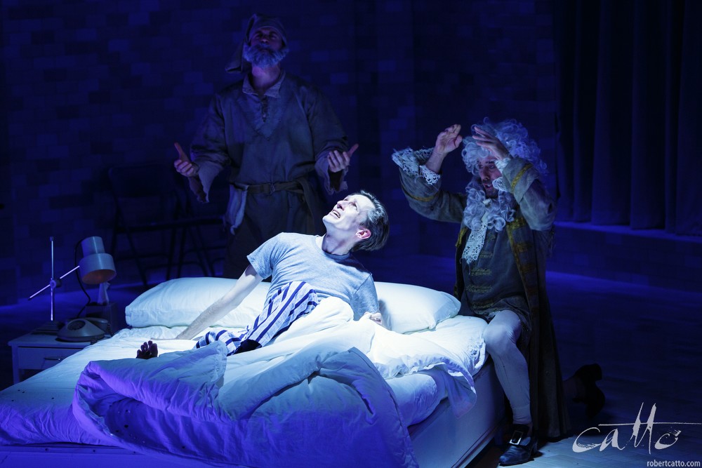 Angels In America cast members perform in Part 1: Millennium Approaches, directed by Eamon Flack, at Belvoir Theatre in Sydney, Australia. The cast include Paula Arundell, Mitchell Butel, Marcus Graham, Amber McMahon, Luke Mullins, Robyn Nevin, DeObia Oparei, and Ashley Zukerman.