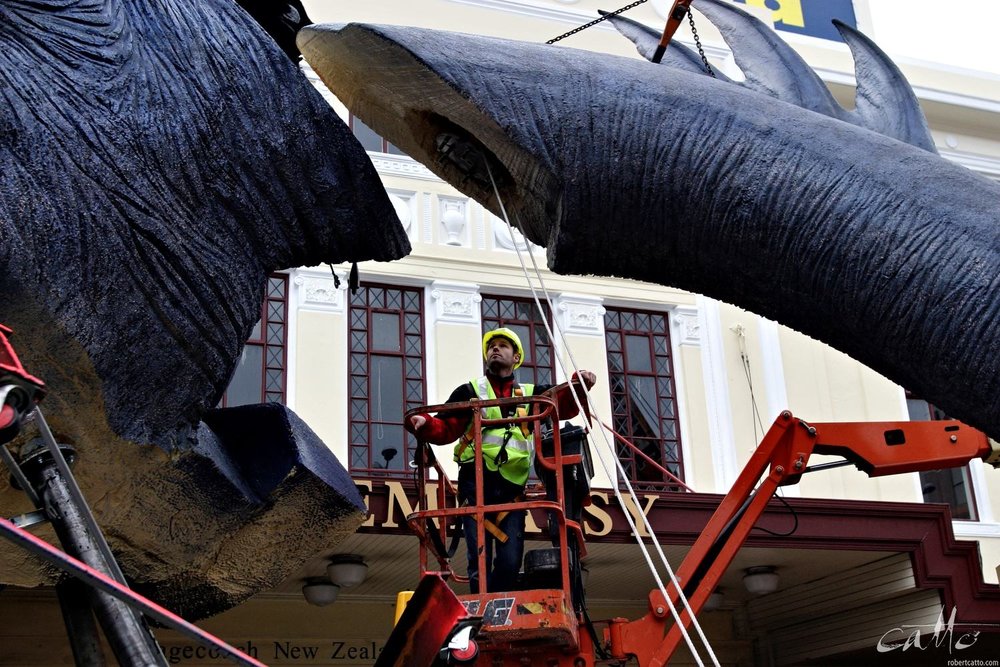  The Fell Beast with Dark Rider is installed on the Embassy Theatre in Wellington before the World Premiere of The Lord Of The Rings: The Return Of The King in 2003. 
