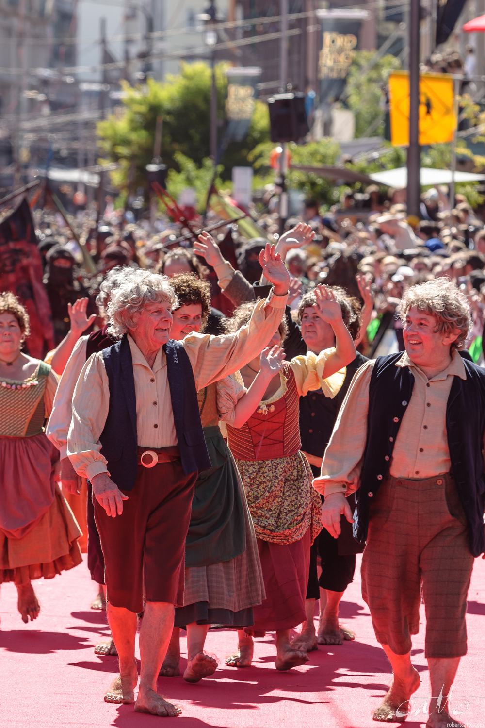  A group of Hobbits walk the red carpet at the World Premiere of Peter Jackson's The Lord Of The Rings: Return Of The King on Dec 1, 2003. 