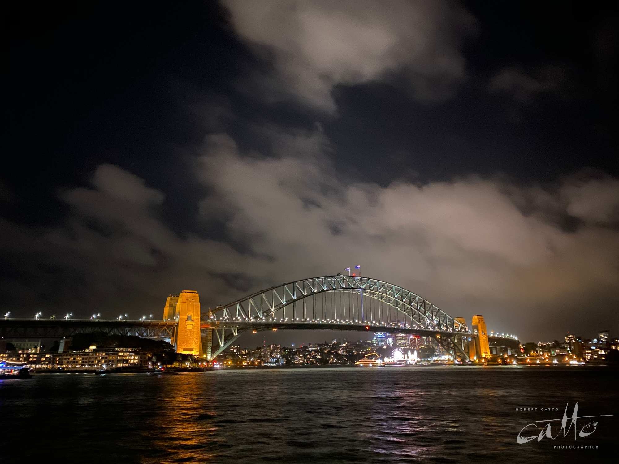 Sydney Harbour Bridge at night (normal lens)