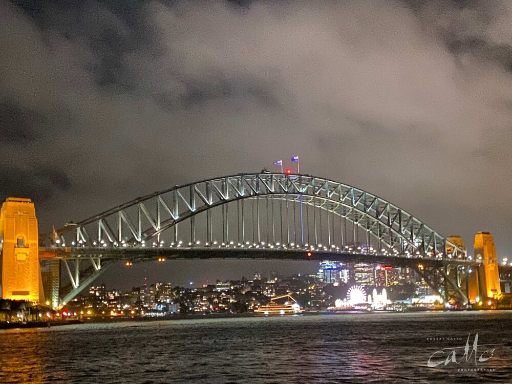 Sydney Harbour Bridge at night (2x zoom lens)