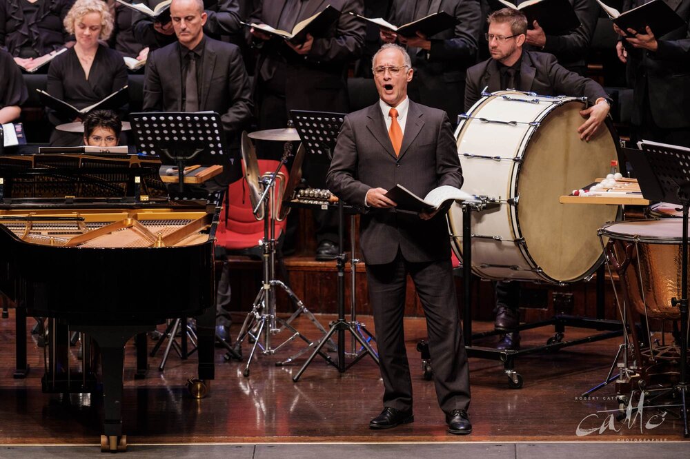  Baritone José Carbó performing with Sydney Philharmonia Choirs—centre balcony view (position 4 on the floor plan). Taken with a Fujifilm X-H1 and 200mm f/2 lens with a 1.4x teleconverter, 1/80s at f/2.8, 640ISO. 