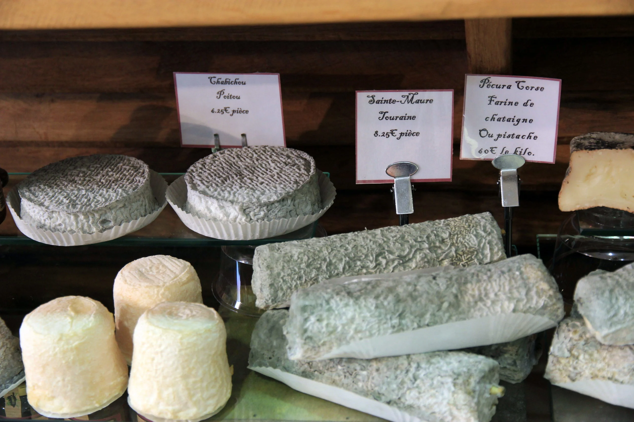 Part of the chèvre section at Fromagerie Libert