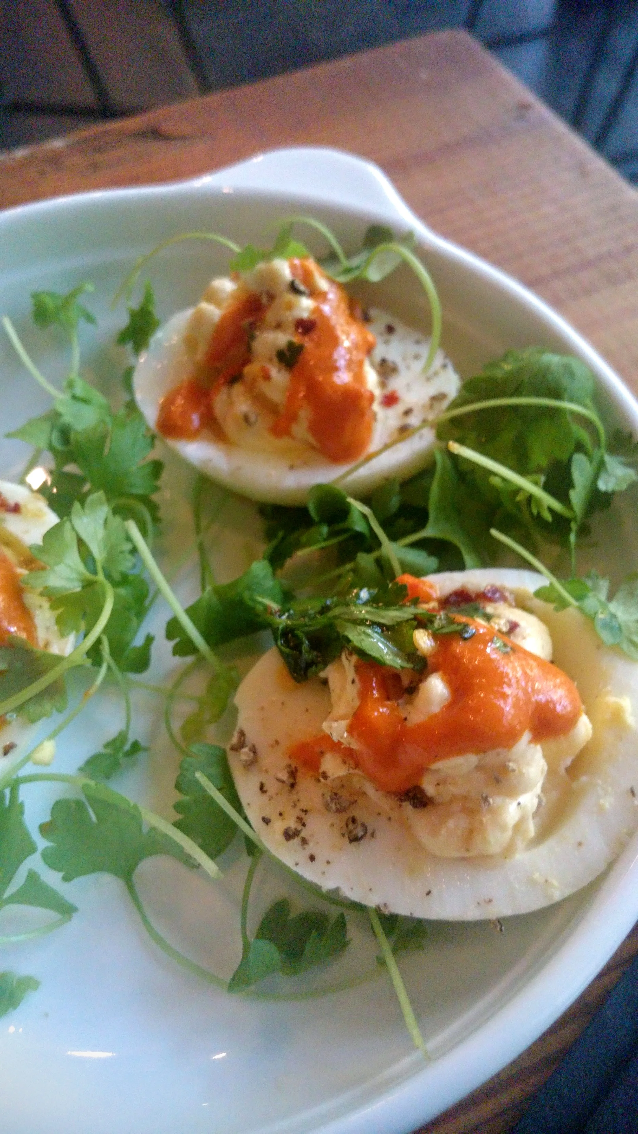 Deviled eggs with sriracha.