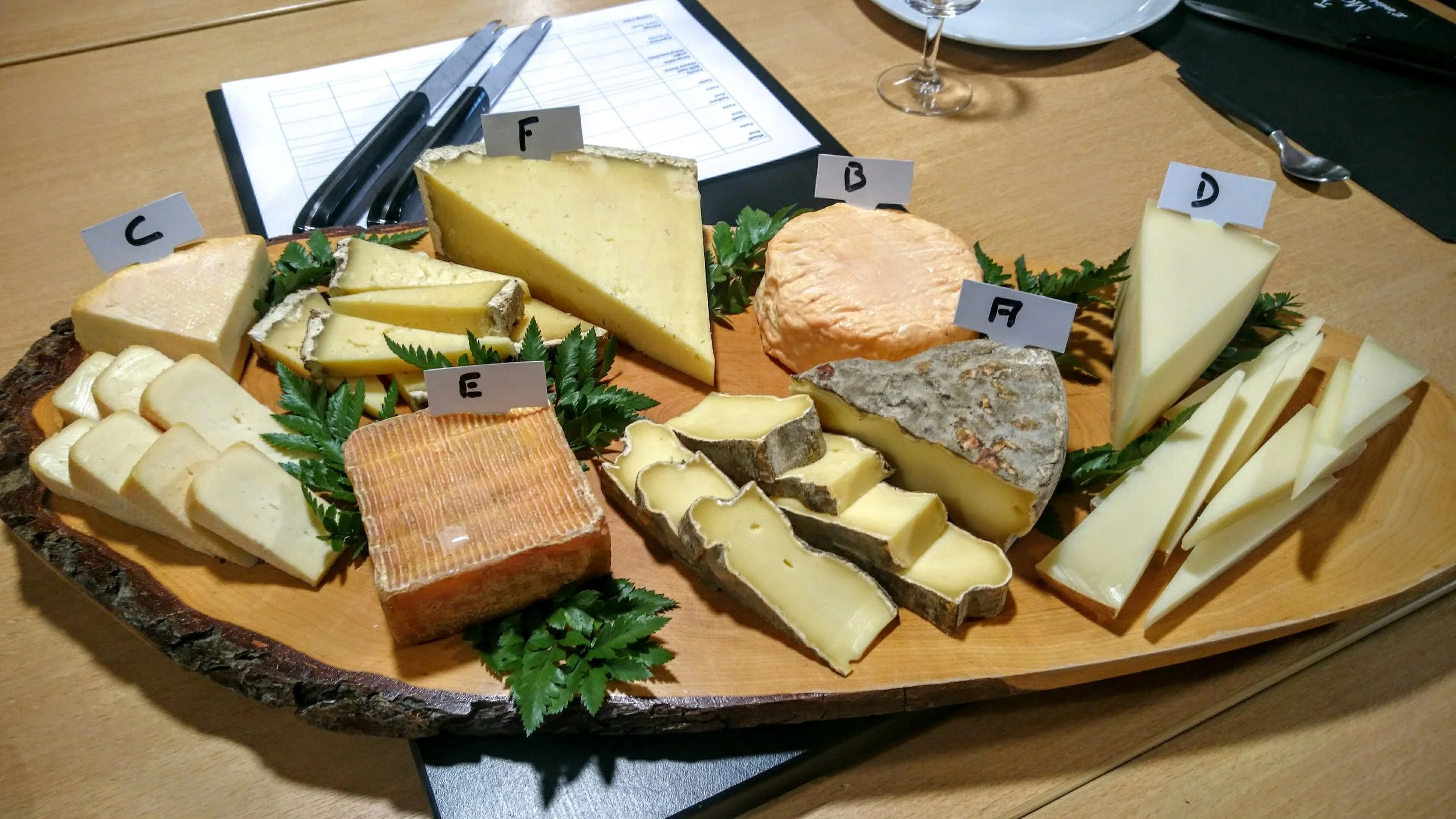 Daily tasting: (A) St Nectaire, (B) Époisses, (C) Munster, (D) Ossau-Iraty, (E) Petit Maroilles, (F) Salers