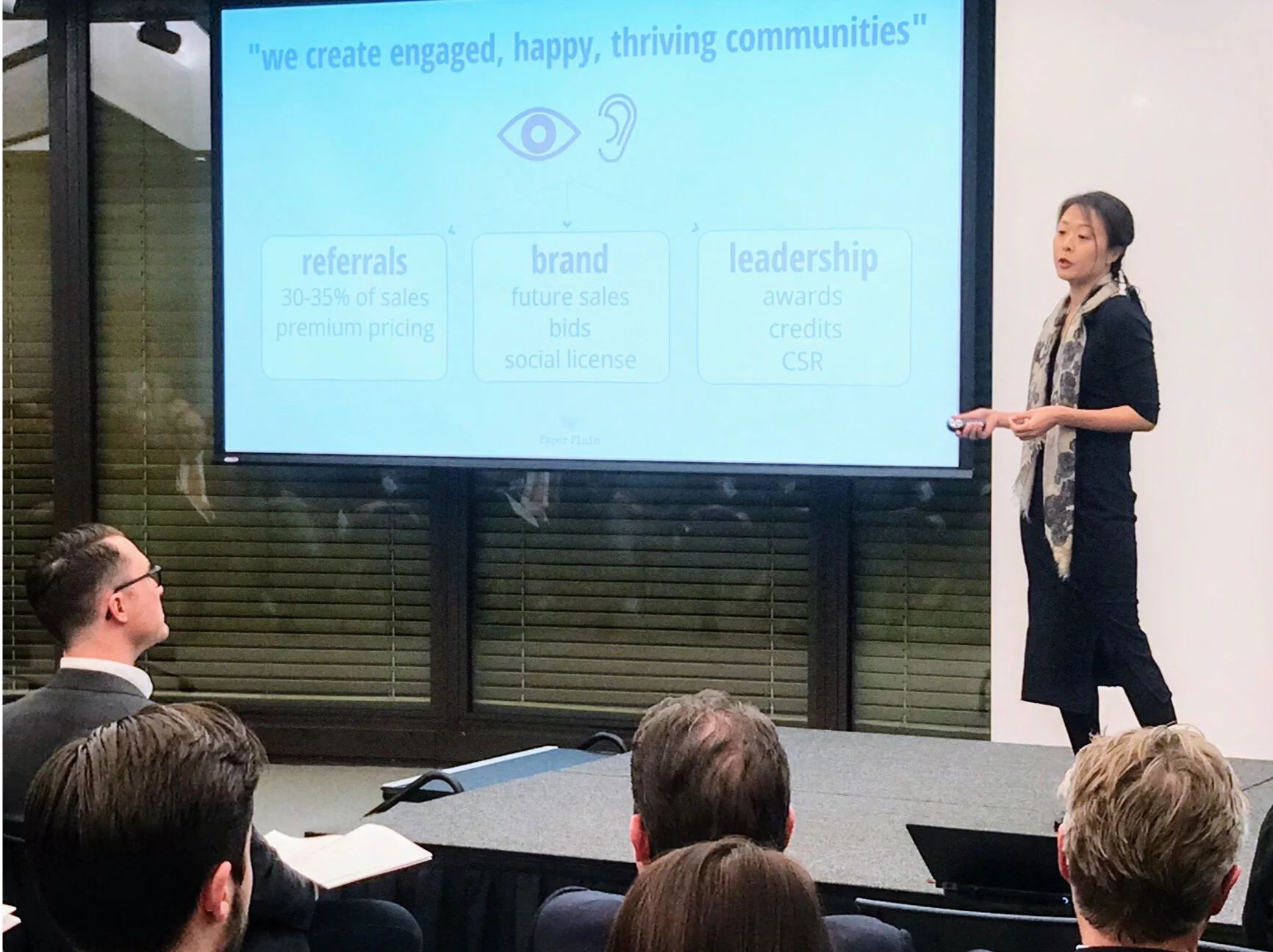 Paper Plain founder, Julia Suh, pitching her start-up.