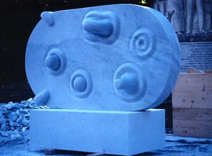 Islands in the Stream marble, 6' high, Carrara, Italy. A map of the heavens. Title from Hemingway.