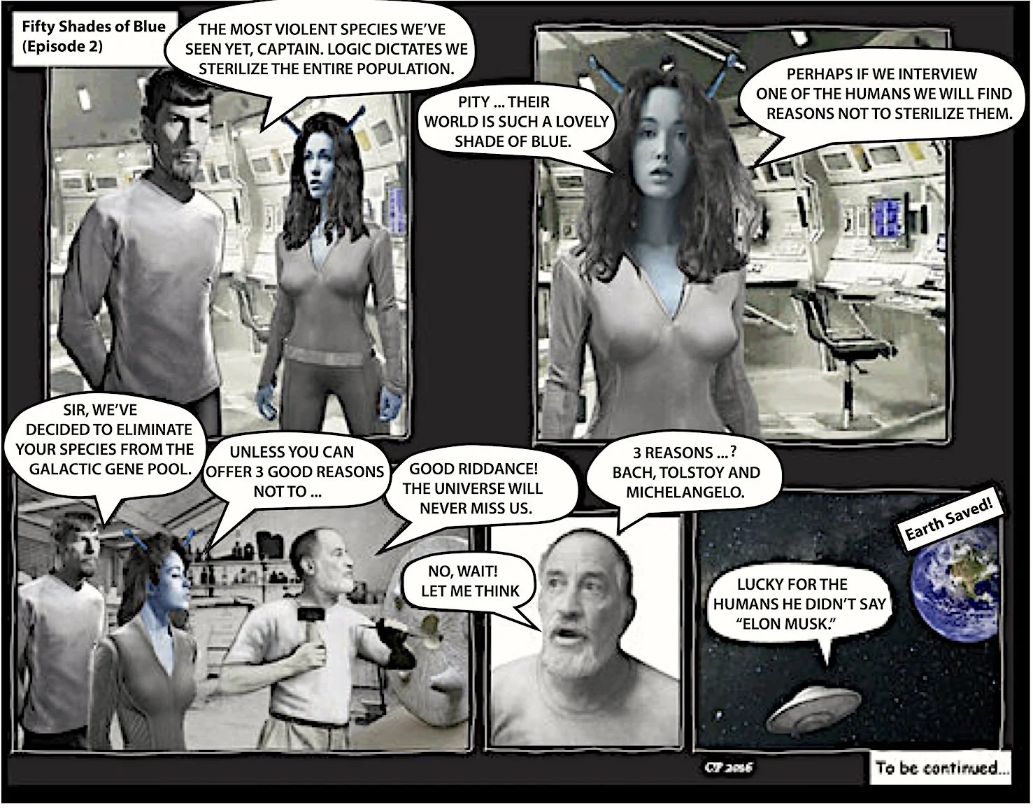   Unpublished   50 Shades of Blue    Does a species that kills its own children and drives thousands of other species into extinction deserve salvation?   