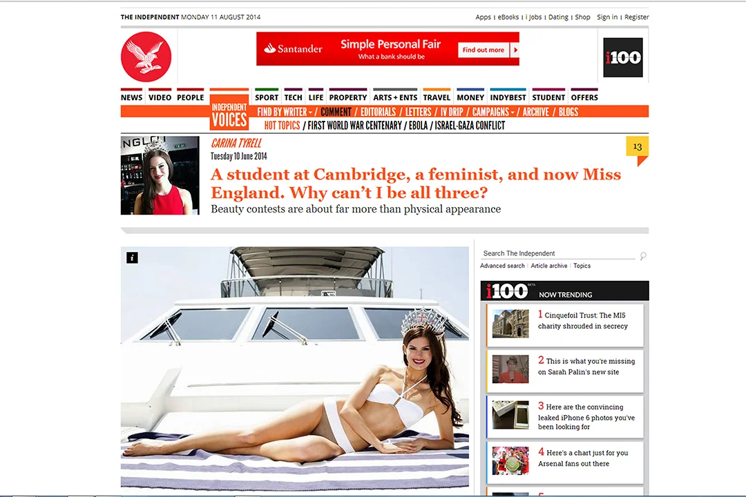 Miss England, Carina Tyrrell | press call | Torquay | as seen in 'The Independent.co.uk'