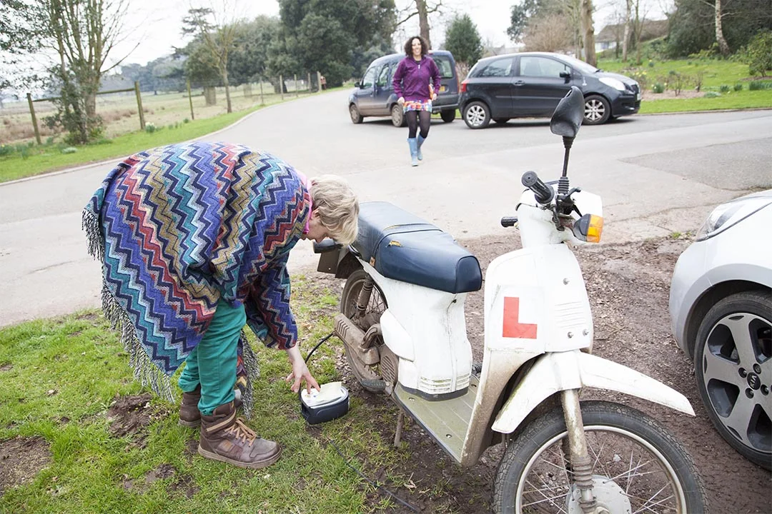 OH NO! The moped for the final scene breaks down!