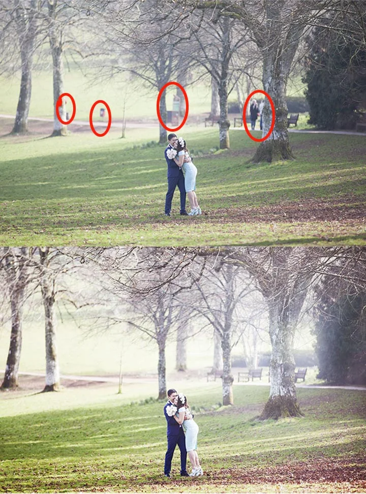 There were a few distracting features in the background of this image, such as people walking about, and the off dustbin. I'vb simply cloned these out to crerate a much cleaner look.