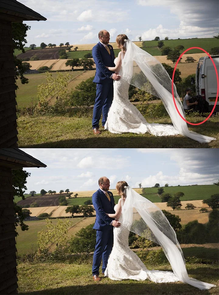 I loved how the veil was blowing in the wind, which was seemed momentary, so therefore not enough time to get the van in the background to move. Not one for missing a shot, I took the photo anyway, and then had a go at removing the man and van in the background during my edit, and here you can see the result!