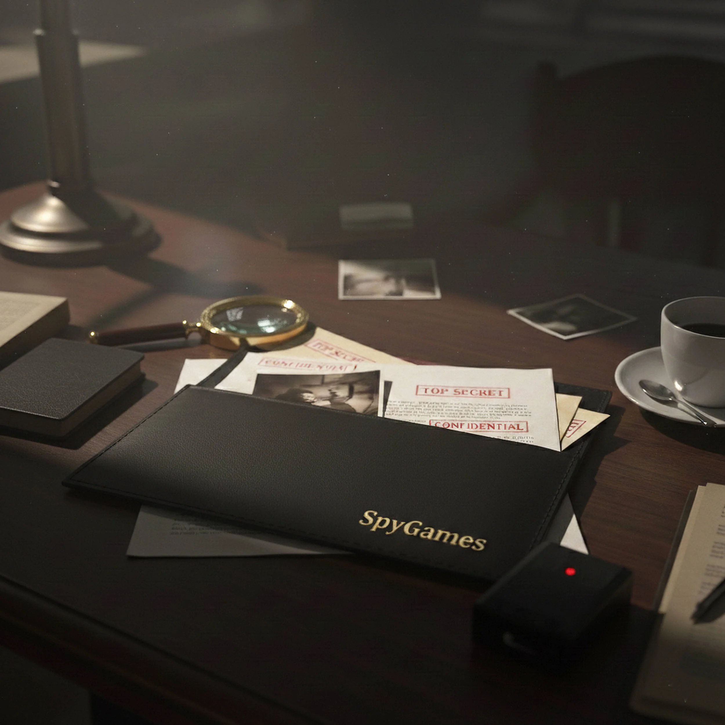 En mappe ligger på et skrivebord under planlegging av konferanse-aktiviteter med SpyGames i Trondheim.