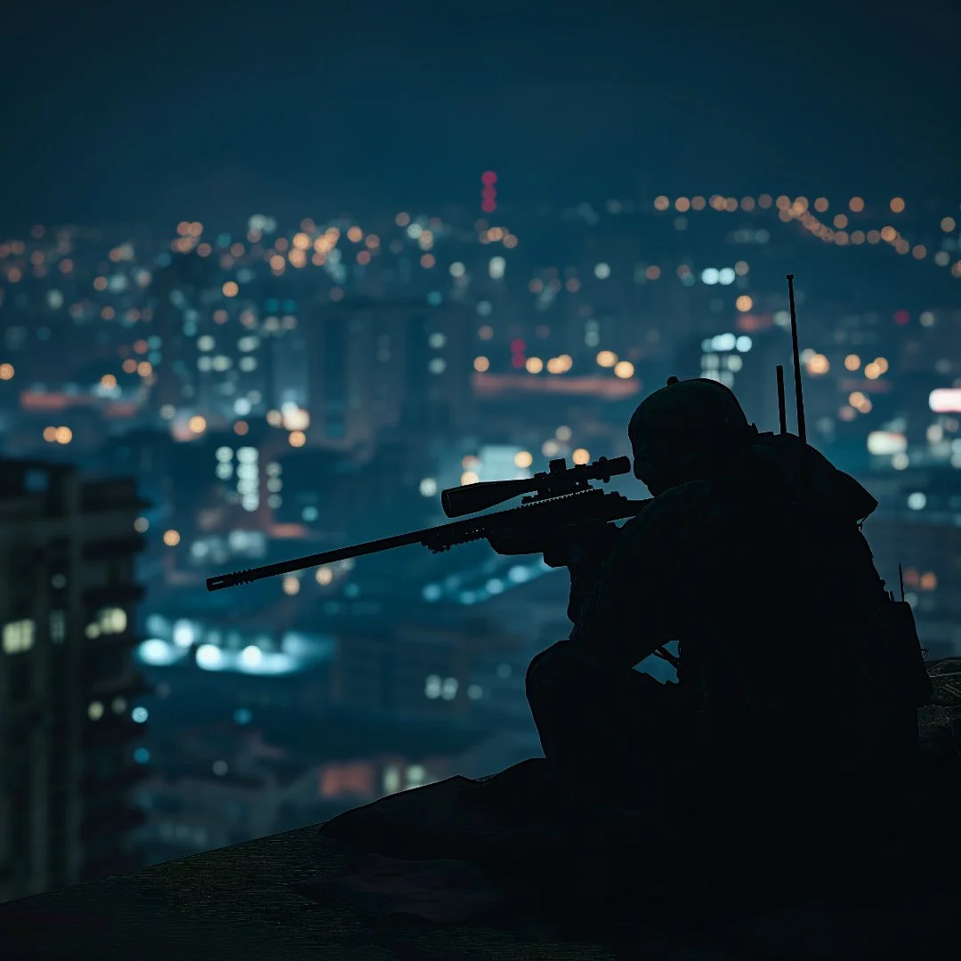 En snikskytter på toppen av et tak i et spor i en spennende innendørs quiz i regi av SpyGames i Tromsø