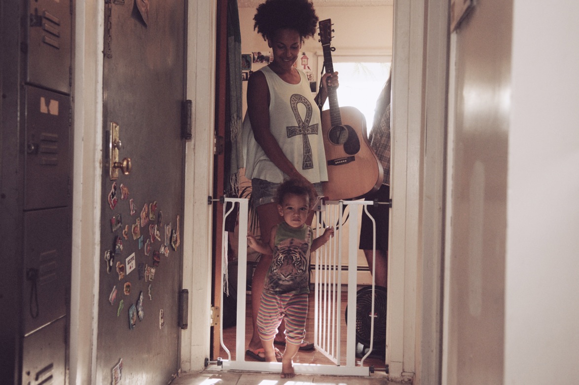 Cherokee toddles out of her parent’s room and into the living room; Thomas follows with her guitar in hand. She strums a few chords as her daughter blows out some mournful notes — not unlike the world weary sentiment behind some of her mom’s Ghost Gambler’s songs — on her harmonica