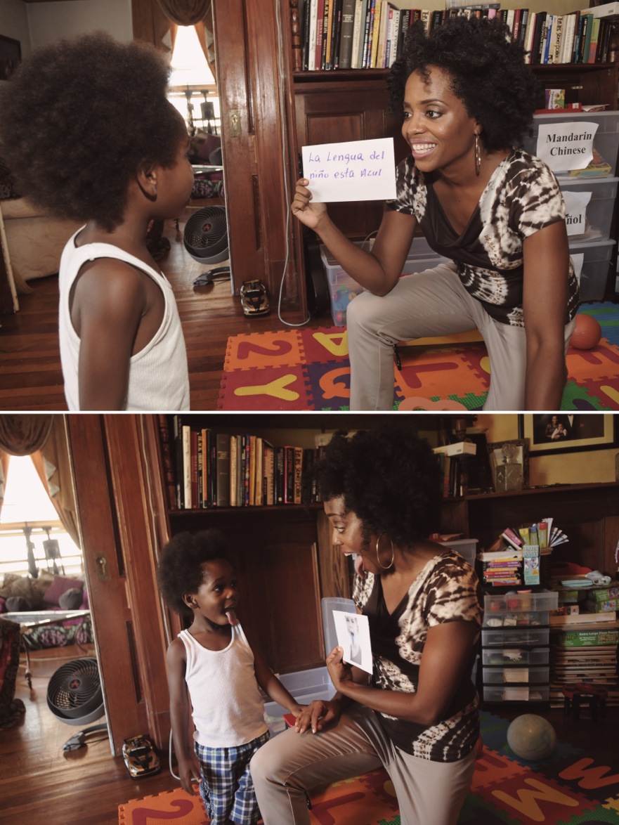 Later Raif and his mom sit on a mat, reading from flash cards with funny phrases in French and Spanish (“ La lengua del niño esta azul! ” The boy’s tongue is blue!). He’s pleased with every correct answer. He then jumps to his trucks and begins racing them. “ Attrape! ” he yells to his mom. Catch it! No matter what world he occupies in the future (or the language he speaks in it), Raif has got this — just like his mother and grandmother.