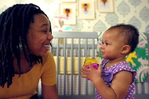 Belt and her daughter Brooklyn in her old nursery for Lonny Magazine . Photo credit: Leon Belt
