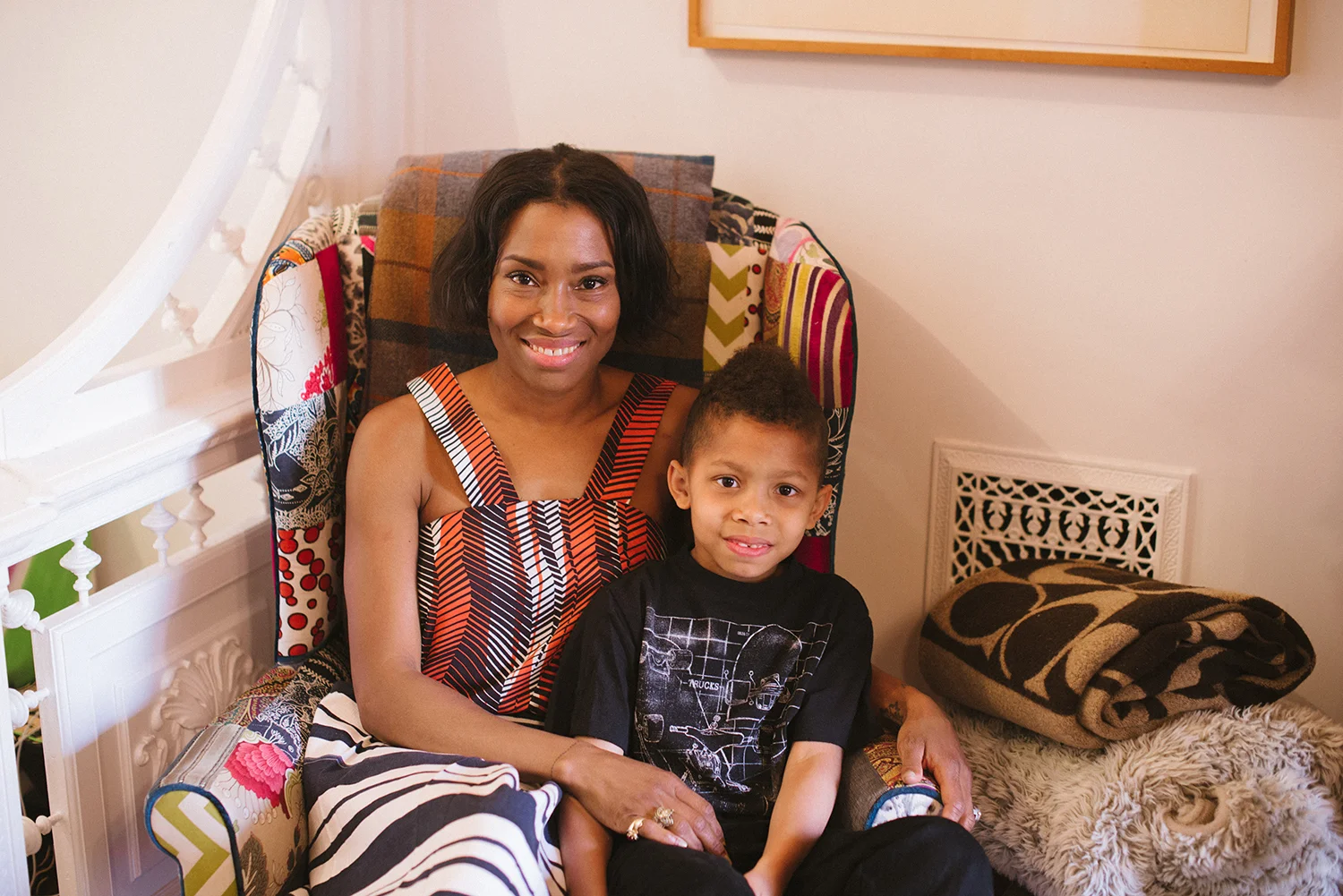 “My career is definitely rooted in beauty, but for me that means really talking about the business around identity,” she explains. “Beauty is often presented as very surface level and the ideals of beauty have been very cookie-cutter. I’m always concerned that my kids understand that what I do is not about vanity and is more about identity. Yes, all these lotions and potions are great because they reflect a feeling that we’re having, but the feeling comes first: Who am I? What do I feel like and what do I have to say? You start with the inside—then mirror that with a product and all its accouterments.” “Starting with the inside” is also a piece of advice Patterson has found herself calling on as a mother. Her son Penel was born Penelope; he came out as transgender to his mother when he was 2, she says. “Trying to understand Penel’s identity has taken our family on a tempestuous journey,” Patterson wrote last year in Essence magazine , “but it has also brought us closer together.”