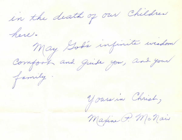 An excerpt from Maxine P. McNair’s letter to Jackie Kennedy. Source: JFK Digital Library