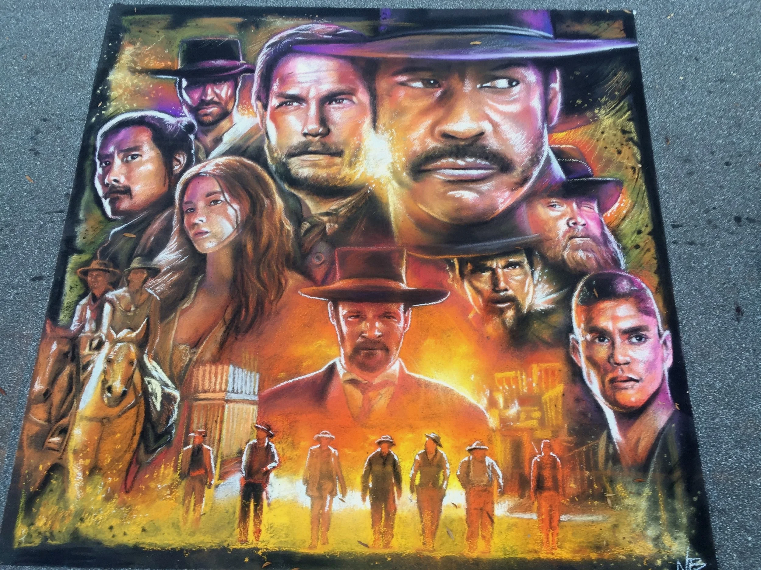 Magnificent Seven Artwork in Chalk for Chalktoberfest in Marietta, Georgia