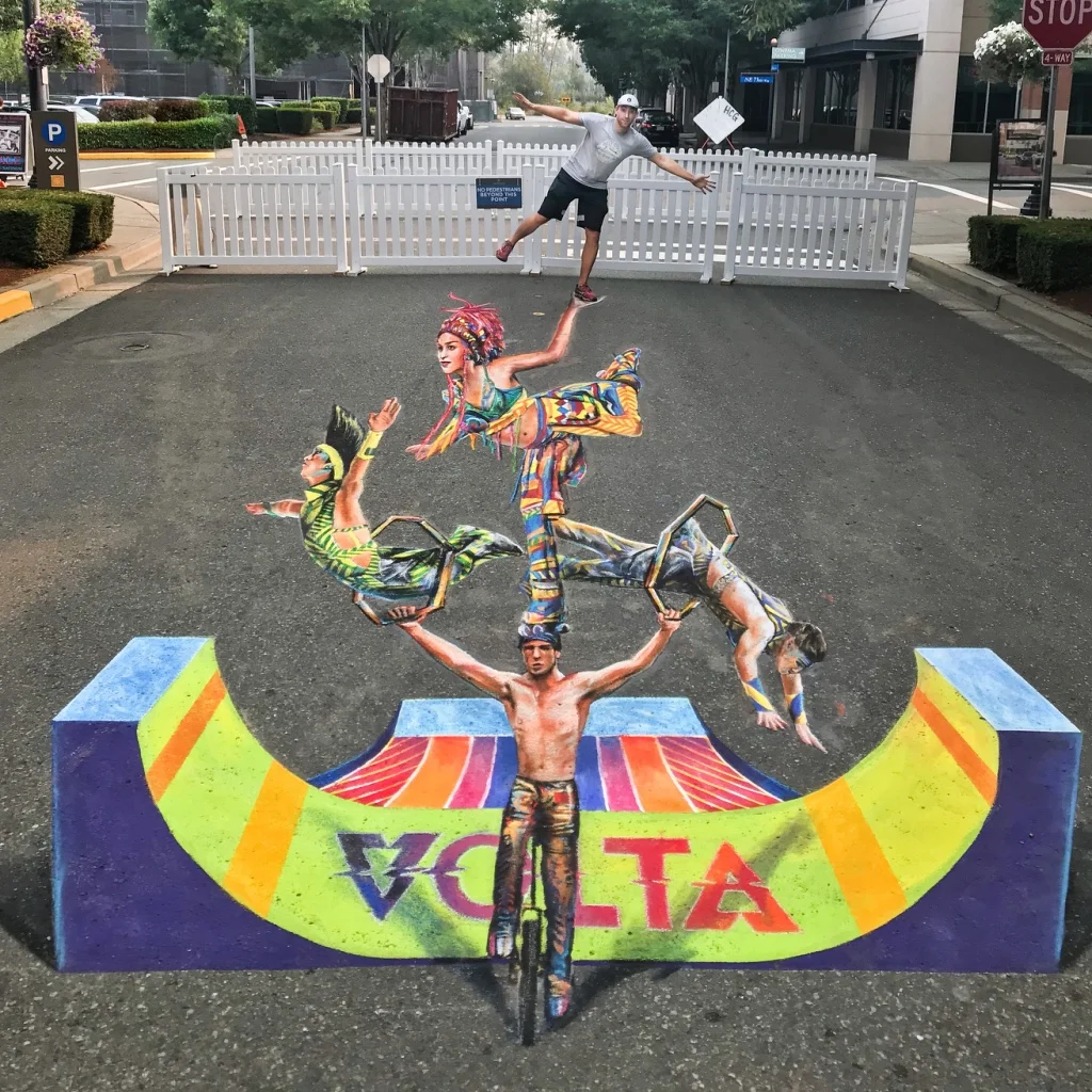 Cirque du Soleil 3D Chalk Art at the Pacific NW Chalk Fest in Seattle, Washington