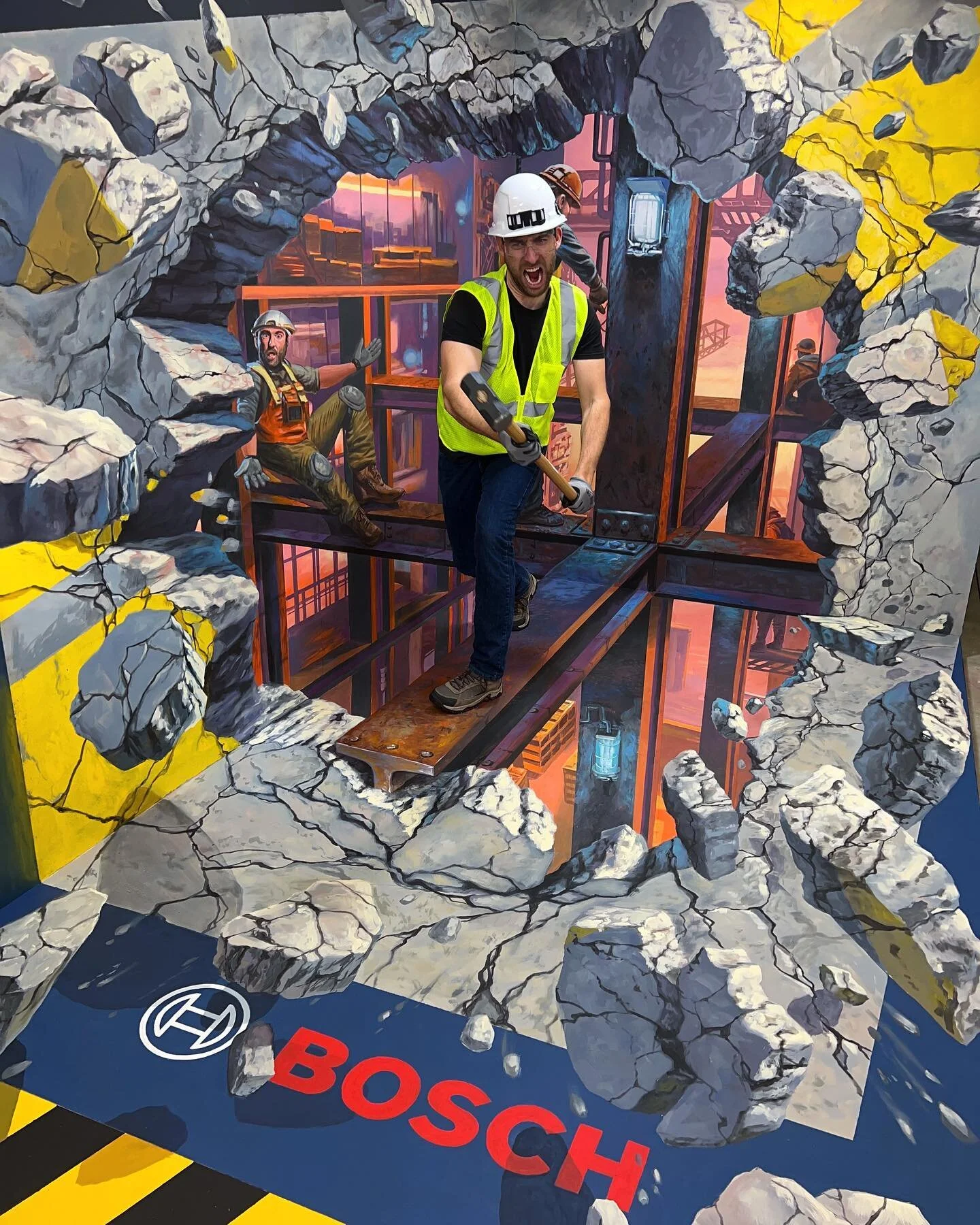 I&rsquo;m so excited to share this very fun piece for @boschtoolsna installed in Las Vegas for World of Concrete!  Worked with @chriscarlsonart to bring this one to life. Time lapse of the painting process coming soon as a reel. #boschwoc23