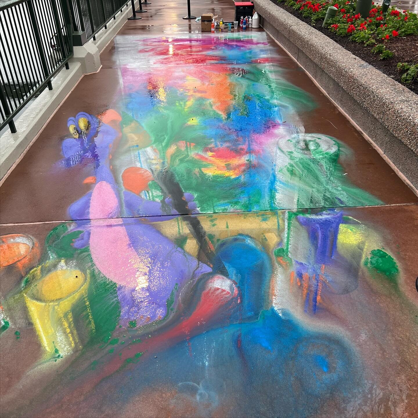 Sometimes&hellip;you just don&rsquo;t get to finish a piece due to rain&hellip; Complete washout today at EPCOT unfortunately. But about halfway through the destruction there were some pretty beautiful color swirls! The third picture shows the progre