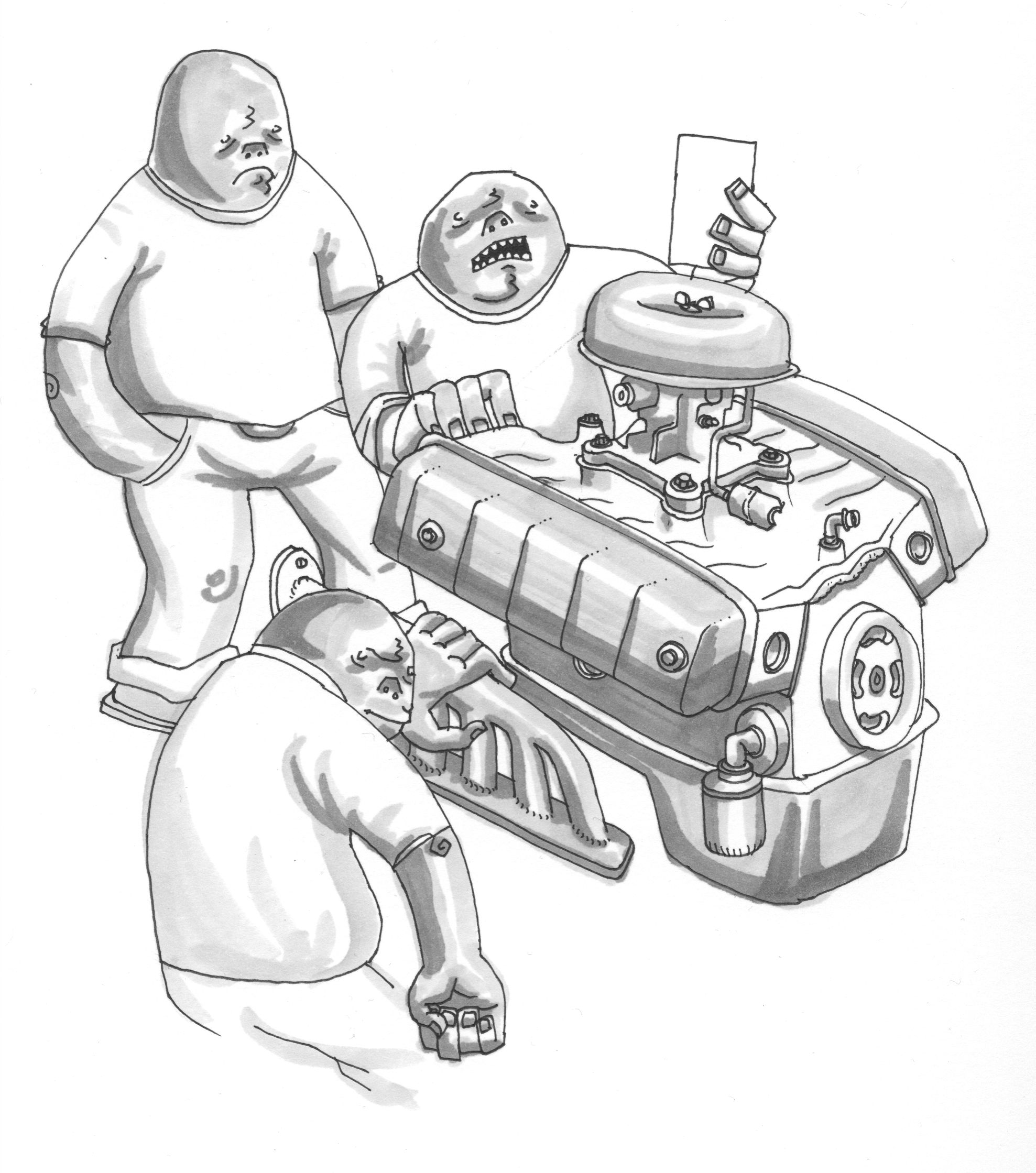 Engine gnomes. Like the cobbler's elves, I imagine they sneak into the garage at night to help finish repair and restoration projects. Or maybe sometimes they screw things up. That's gnomes, for ya...