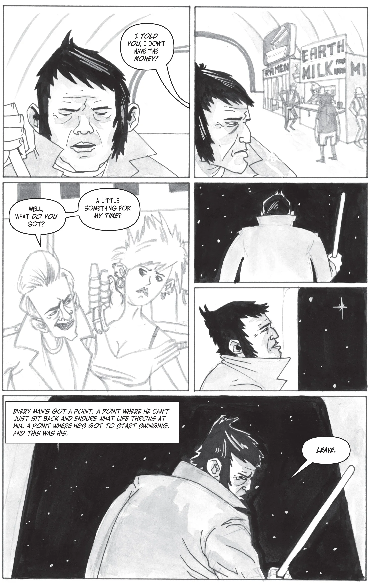 American Space Ninja is working as a space janitor until space punks force him into his true calling.