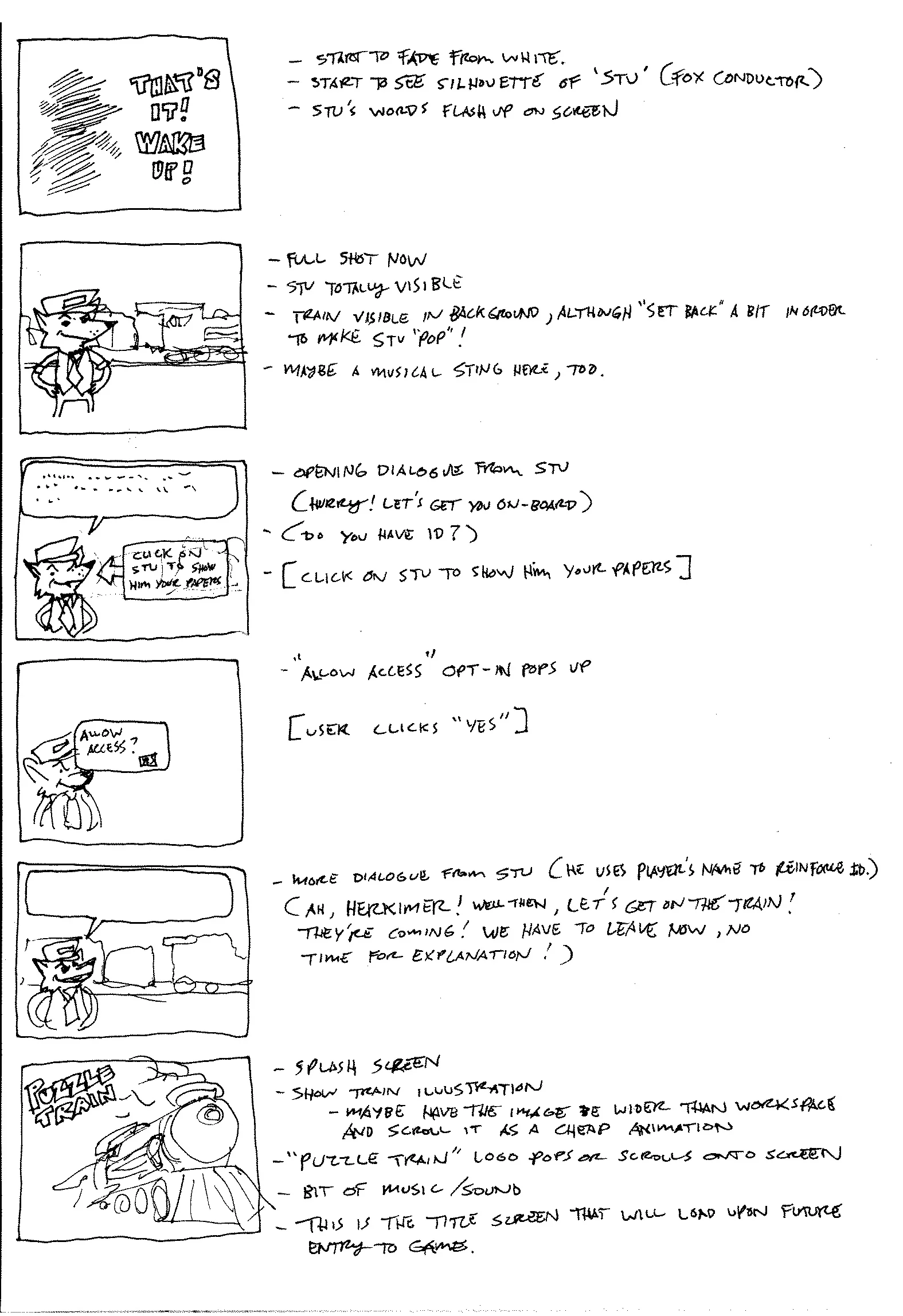 Storyboards for the opening cutscene.