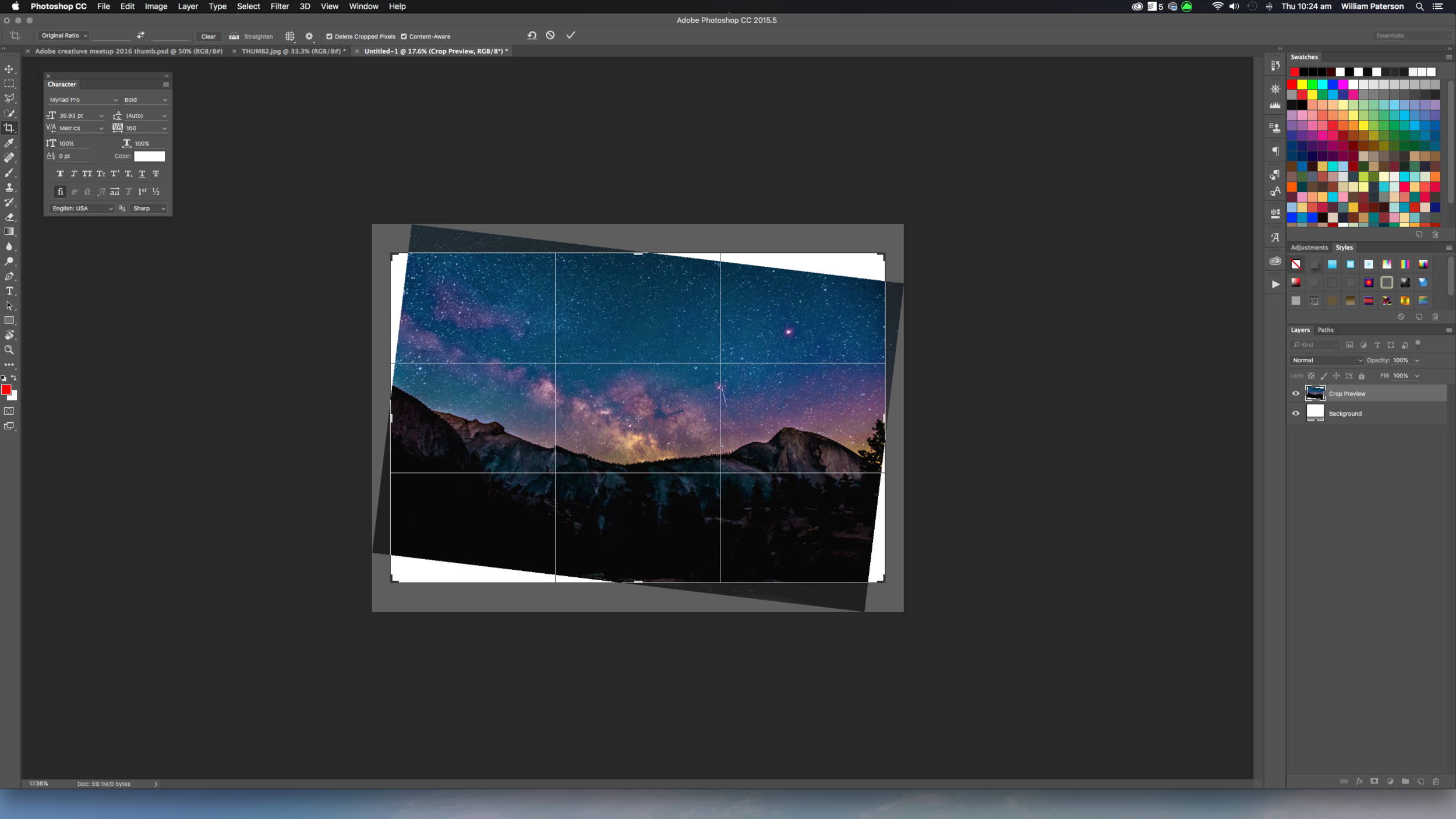 I'm using the Content Aware function to create more of the image as I'm changing the horizon line.