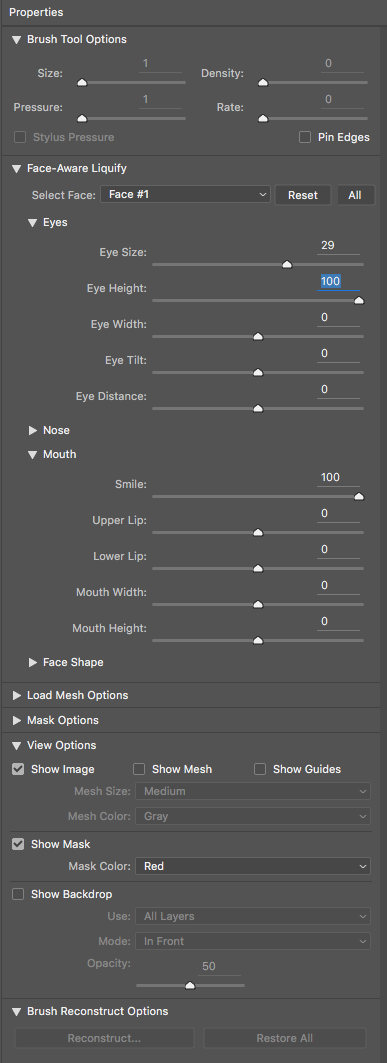 Here are all the sliders in the new Face-Aware Properties