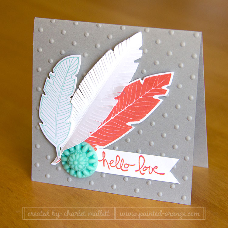 Hello Love Four Feathers 3x3 Card