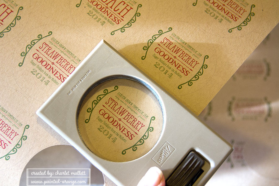 Jam labels fit in 2.5" circle punch.