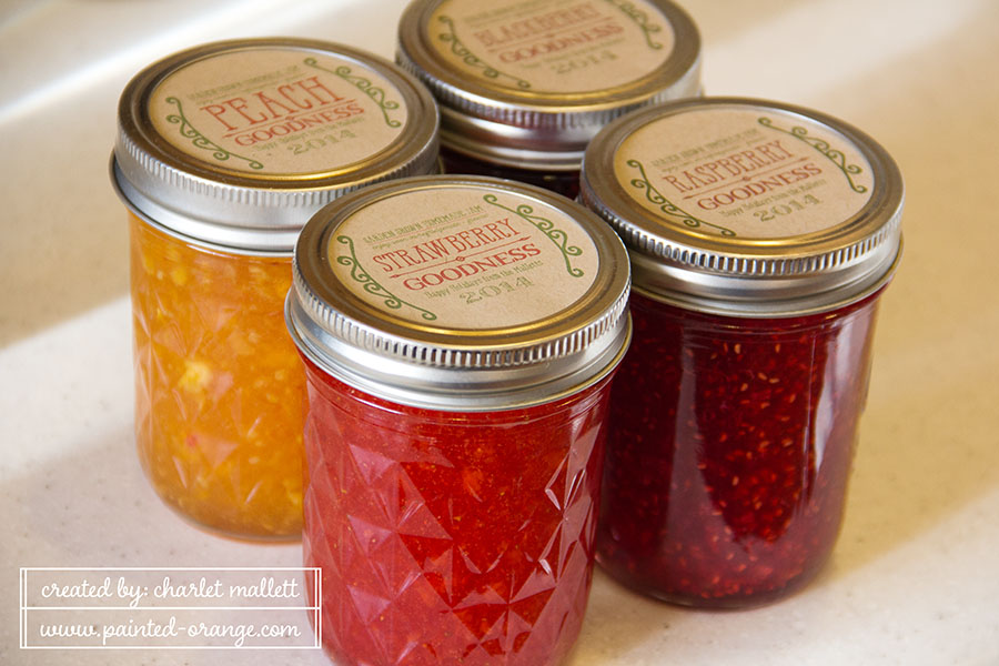 Homemade jam from the garden: strawberry, raspberry, peach & blackberry.